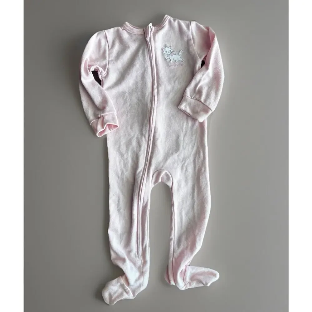 DISNEY Marie Aristocats Footed Sleeper Pink Baby Pajamas Zip Up Cat 9mo Soft